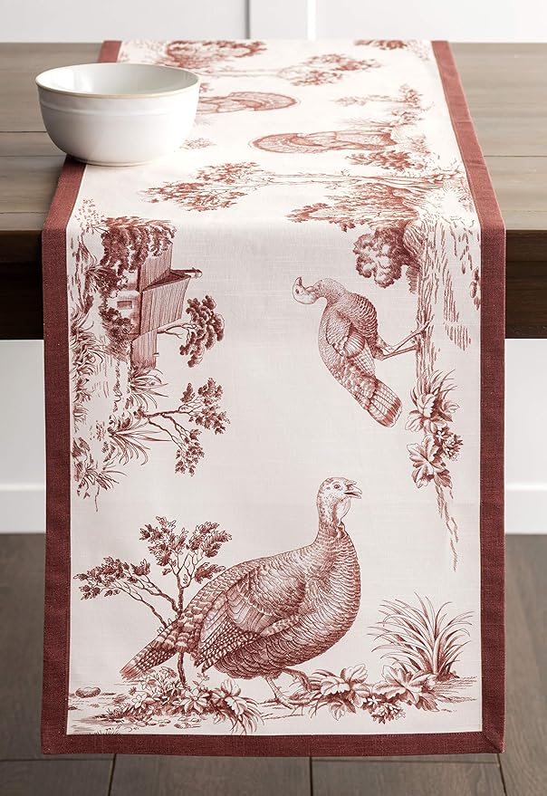 Maison d' Hermine Table Runner 100% Cotton Single Layer Table Runners 36 inches Long for Thanksgiving Christmas Decorations Home Kitchen Dining Party Wedding (Holy Jouy - Brown, 14.5" x 36")