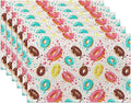 Doughnut Placemats Set of 6,Washable Heat Resistant 12×18 Inch Linen Table Mats Cute Place Mats for Party Outdoor Dining Décor