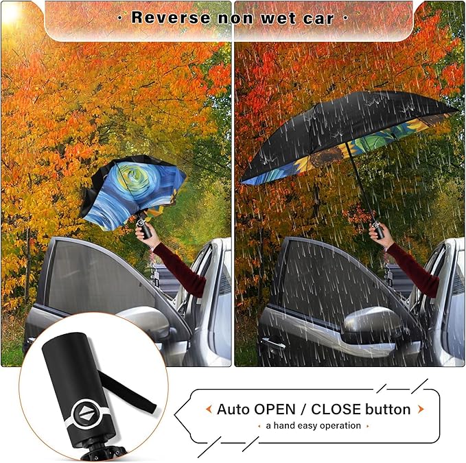 Automatic Folding Umbrella Windproof Strong, UV Protection Compact Floral Hydrangea Hummingbird Sun Rain Sun Rain Travel Umbrellas for Women Men
