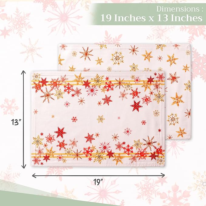 Maison d' Hermine Placemats Set of 4 100% Cotton Washable Cloth Place Mats, Reusable Table Mats for Thanksgiving Christmas Decorations Kitchen Dining Party Wedding Restaurant (Crystal Star, 13" x 19")