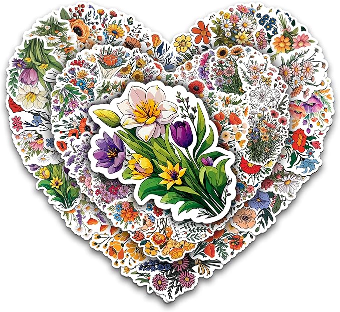 Wild Flower Bunch Stickers 50 Pieces Vinyl Waterproof Decal for Laptop Water Bottle Phone Car Window Guitar Stakeboard Scrapbook Flowers Sticker Gifts
