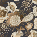 Floral & Birds Peel and Stick Wallpaper Antique Gold Dark Self Adhesive Removable Floral Wallpaper for Bedroom Renter Friendly Floral Contact Paper for Bedroom Bathroom Walls Shelf Liner 17.7"x118.1"