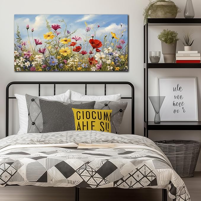Flower Wall Art for Bedroom Teen Girl Colorful Artwork for Wall Floral Wall Decor for Living Room Ready to Hang 20 x 40 Inch
