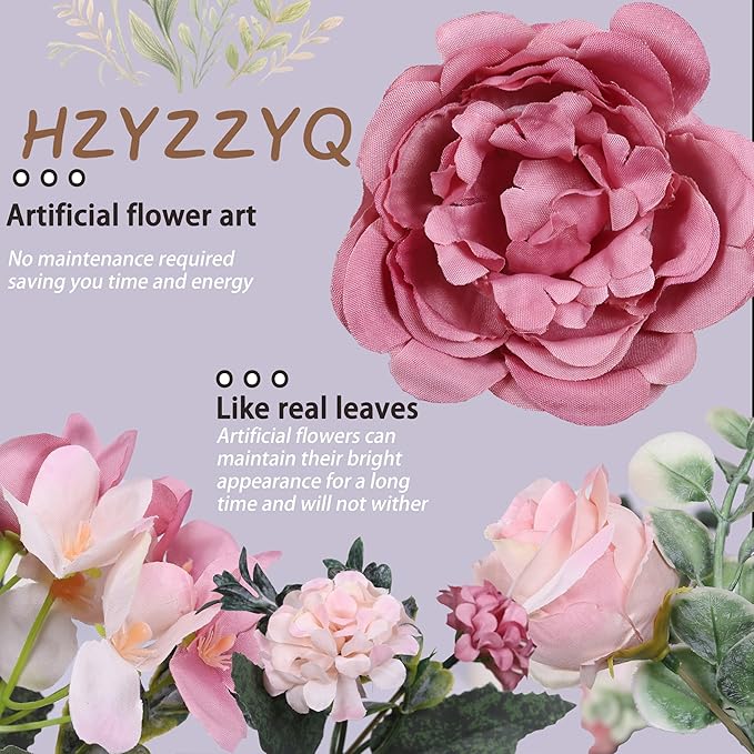 2 Pack Artificial Peony Flowers, Silk Peonies Flowers Fake Peonies Artificial Flowers Peonies Hydrangea Bouquet for Centerpiece Table Wedding Party Home Decor (2, Rose + Pink)