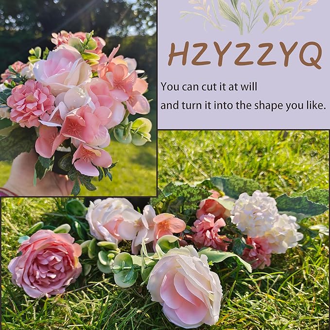 8 Pack Artificial Peony Flowers, Silk Peonies Flowers Fake Peonies Artificial Flowers Peonies Hydrangea Bouquet for Centerpiece Table Wedding Party Home Decor (8, Pink + White)