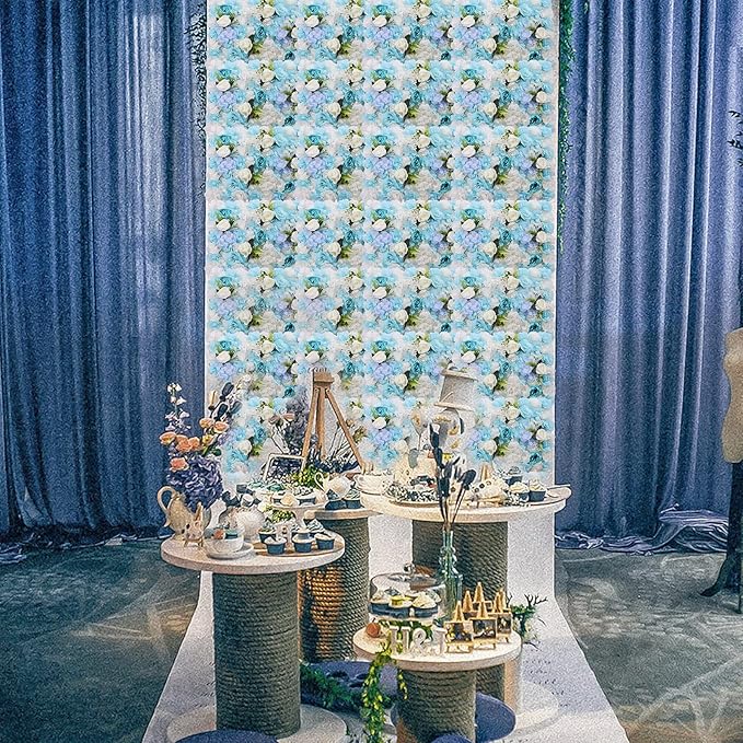 Flower Wall Panel Floral Backdrop,6Pack Faux Flower Panel,Blue and White Flower Wall Decor,Artificial Flower Backdrop Faux Flower Panel for Wedding