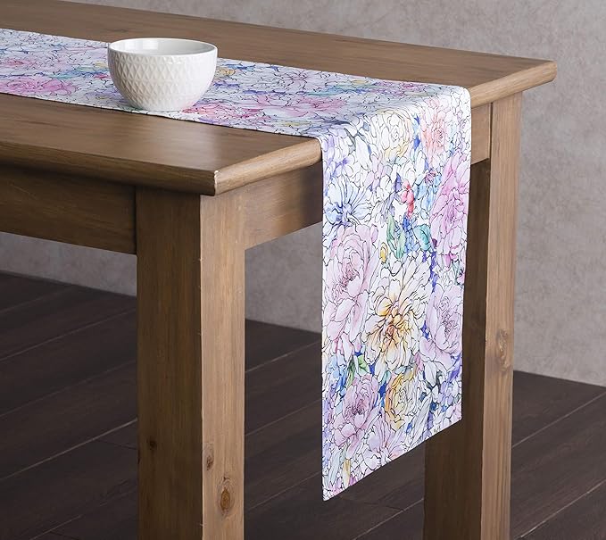 Maison d' Hermine Table Runner 100% Cotton Single Layer Table Runners 72 inches Long Decorative for Kitchen Dining Party Baby Shower Wedding Bridal Shower Spring Summer (Floral Love, 14.50" x 72")