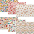 Rainbow Heart Placemats,Boho Whimsical Table Mats Set of 6,12x18 Inch,Waterproof Oil-Proof Washable and Reusable Linen placemats Holiday Party Kitchen Table Decorations