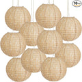 10 Pcs 8-Inch Neutral Boho Paper Lanterns | Rustic Burlap Print Hanging Decor for Wedding, Bridal Baby Shower, Dorm Room, All-Season Home Patio