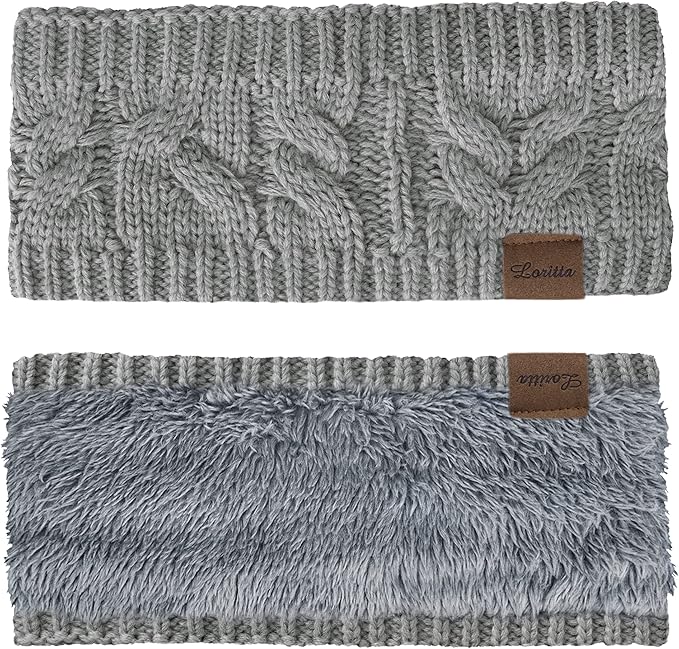 Loritta Womens Ear Warmers Headbands Winter Warm Fuzzy Cable Knit Head Wrap Fleece Lined Gifts
