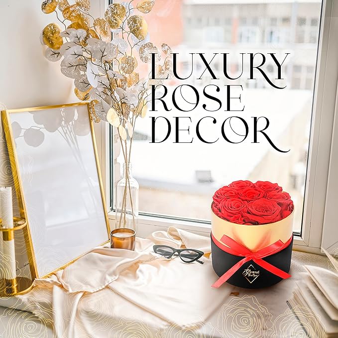 GLAMOUR BOUTIQUE Eternal Preserved Roses in a Box - Flowers Forever, Rose Forever in a Box for Wife, Birthday Gifts for Her, 7 Roses, Red