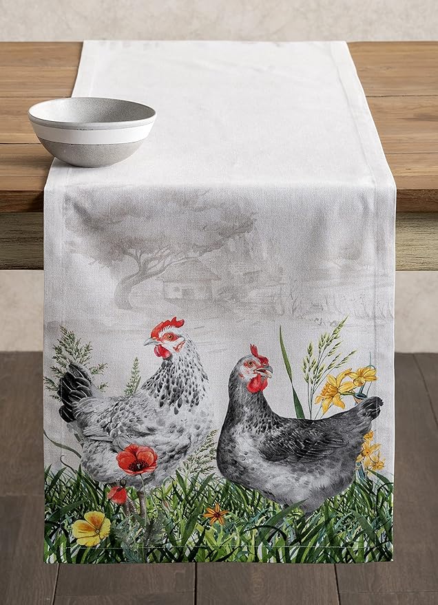 Maison d' Hermine Table runner 100% Cotton Single Layer Table Runners 72 inches long Decorative for Home Kitchen Dining Party Baby Shower Wedding Bridal Shower Spring Summer (Basse Cour, 14.50" x 72")