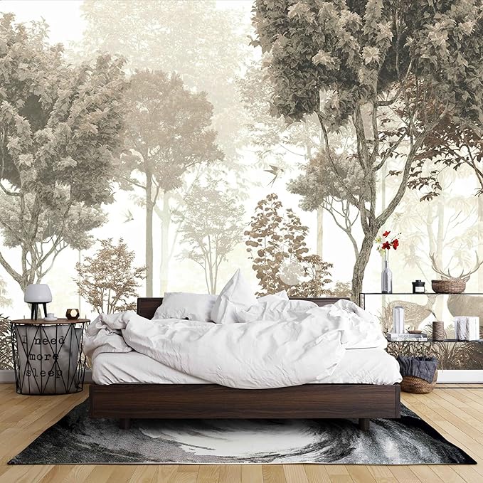 Floral Forest Wall Murals Peel and Stick Forest murals Removable Waterproof Large Wallpaper for Living Room Bedroom (Color-11, 118×82 inch)