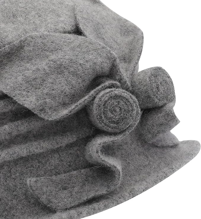 ZLYC Women Wool Cloche Bucket Hat 1920s Vintage Dress Winter Hats with Flower Accent