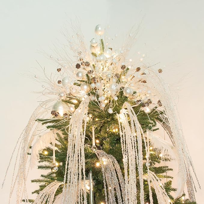 KI Store White Christmas Tree Picks Sprays Set of 20 Glittered Twigs Decor for Christmas Tree Decoration Wreath Garland Floral Arrangement