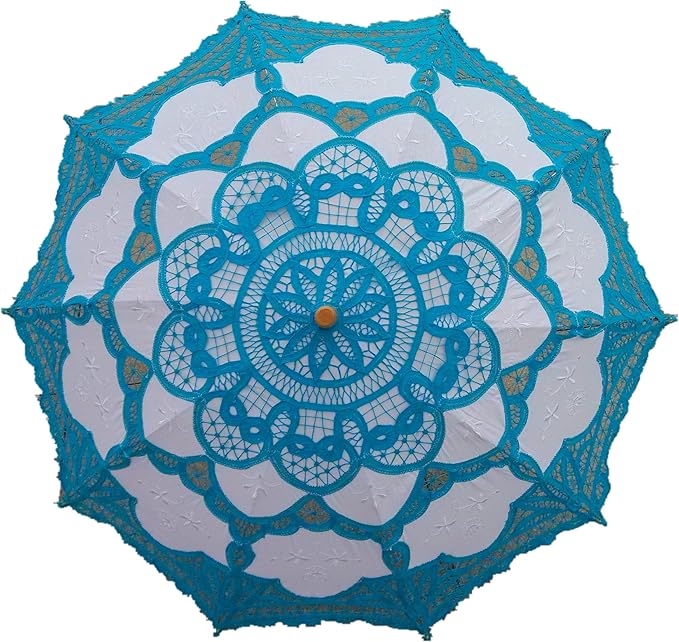 Handmade Blue Lace Parasol Umbrella Wedding Bridal 30 Inch Adult Size