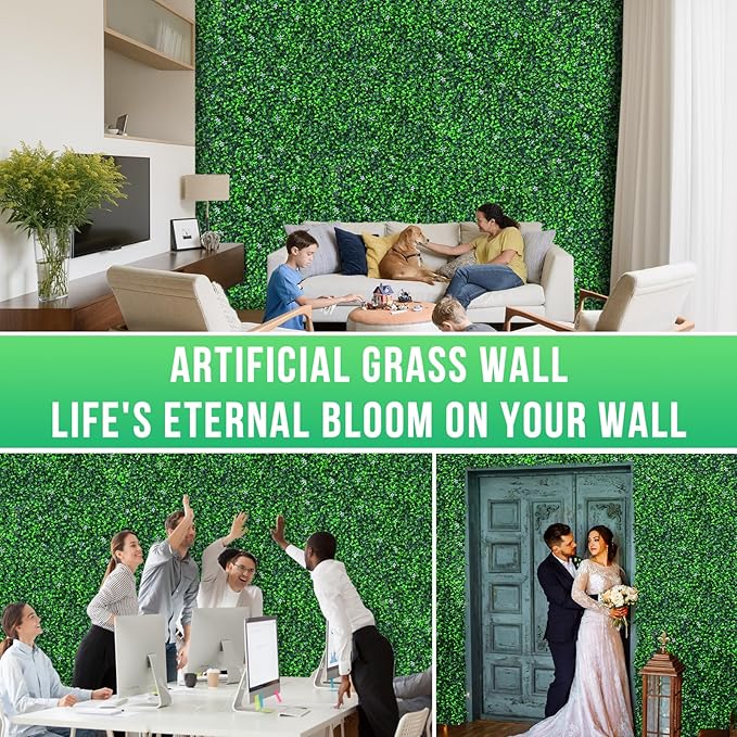 12PCS Grass Wall Panel with Flowers, 20x20inch Boxwood Panels, Grass Backdrop, Privacy Hedge Screen, UV Protected Wall Backdrop for Outdoor Garden and Indoor Home Wedding