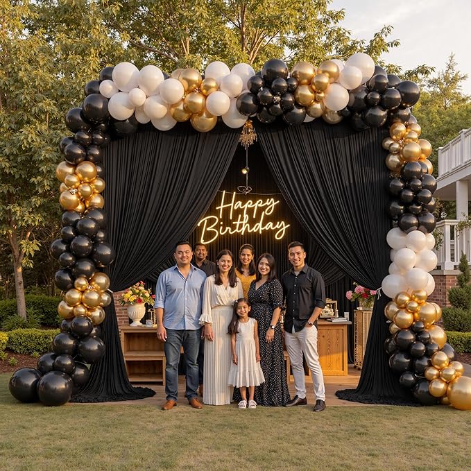 PartyVillage 20ft×15ft Black Backdrop Curtain for Halloween Parties, 4 Panels Wrinkle Free 15 FT Long Polyester Photo Backdrop Drapes Back Drop Cloth for Birthday Photography Background