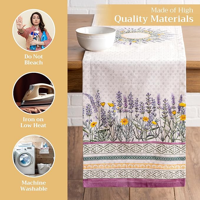 Maison d' Hermine Table Runner 100% Cotton Single Layer Table Runners 108 inches Long Decorative for Home Kitchen Dining Party Wedding Bridal Shower Spring Summer (Fanny Lavender, 14.50" x 108")