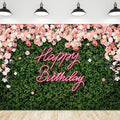 Riyidecor Happy Birthday Backdrop for Women，Girls Flower Wall Pink Rose，Green Leaves Floral Blossom Botanical Plant Nature 7Wx5H Feet Photography Background 30 Birthday Photo Studio Shoot Fabric