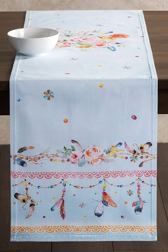 Maison d' Hermine Table Runner 100% Cotton Double Layer Table Runners 72 inches Long Decorative for Home Kitchen Dining Party Baby Shower Wedding Bridal Shower Spring Summer (Ibiza, 14.50" x 72")