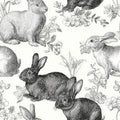 Floral Peel and Stick Vintage Animal Wallpaper Rabbit Removable Botanical Leaf Sketch 17.7" x 236.22" Wall Paper Self Adhesive Contact Paper for Classroom Bedroom Laundry Room Bathroom