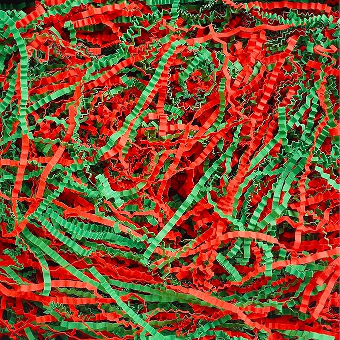 Uptotop 1 LB Crinkle Cut Paper Shred Filler for Gift Wrapping Basket Filling, Birthday, Christmas, Thanksgiving, Wedding, Mother's Day, Red and Green