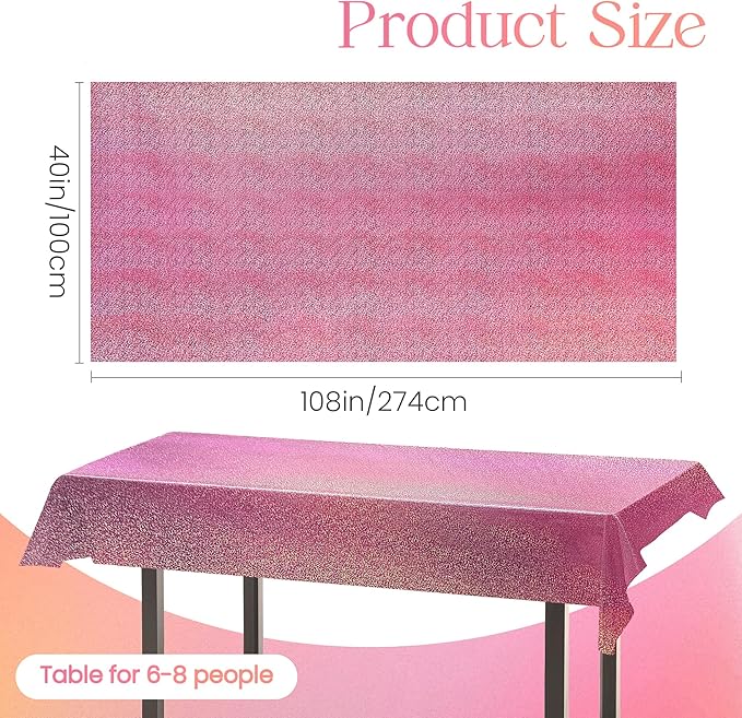 4 Pcs Pink Holographic Plastic Tablecloths Laser Table Covers 40" x 108" Foil Disposable Table Cloths for Themed Birthday Party Wedding Christmas Holiday Party Decorations