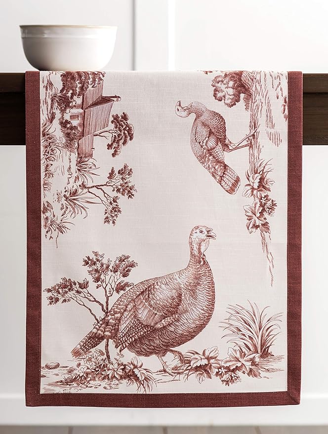 Maison d' Hermine Table Runner 100% Cotton Single Layer Table Runners 36 inches Long for Thanksgiving Christmas Decorations Home Kitchen Dining Party Wedding (Holy Jouy - Brown, 14.5" x 36")