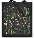 AUSVKAI Cute Canvas Tote Bag Aesthetic For Women College Grocery Bag Cotton Cloth Beach Totes Gift-Black Flowers