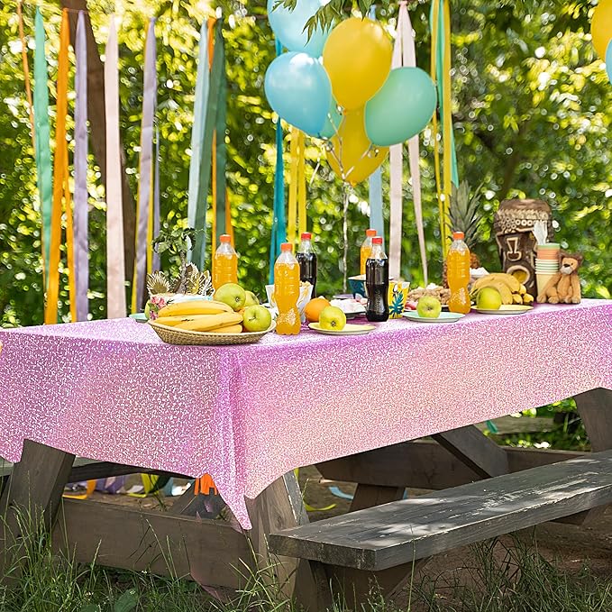 2 pcs Pale Pink Holographic Laser Tablecloths Light Pink Shiny Table Covers 40" x 108" Foil Disposable Rectangle Table cloths for Girl Birthday Party Wedding Anniversary Bachelorette Baby Shower Décor