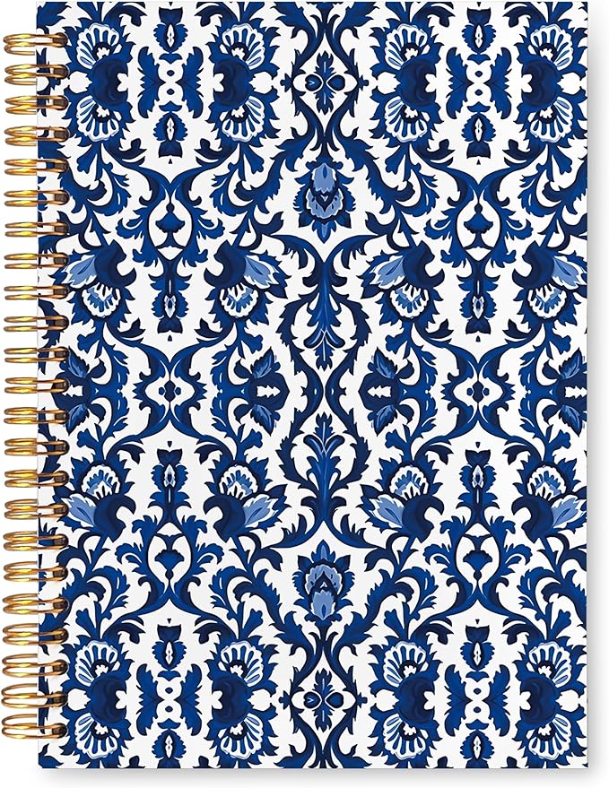 VIIJJUE Blue and White Porcelain Notebook Journal, Blue Notebooks for Note Taking, Hardcover Spiral Journal 5.5x8.3 Inch