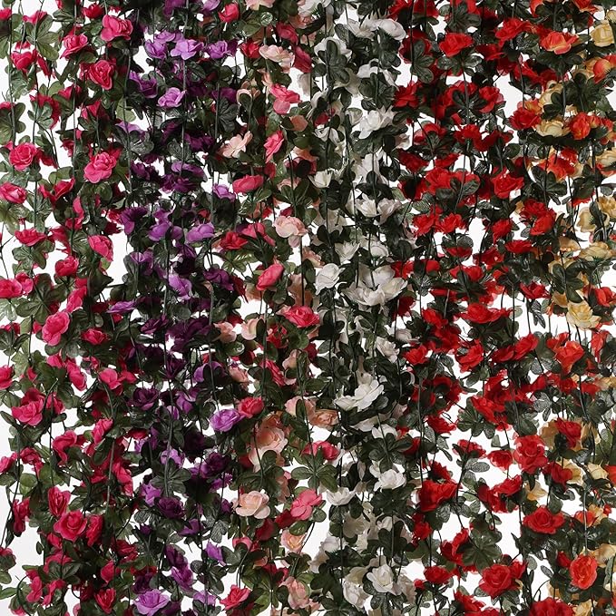 10 Pcs 82FT Flower Garland, Artificial Rose Garland Flowers Plants Fake Flower Hanging Rose Ivy, Birthday Party Valentine's Day Wedding Wall Arch Decor（Purple）