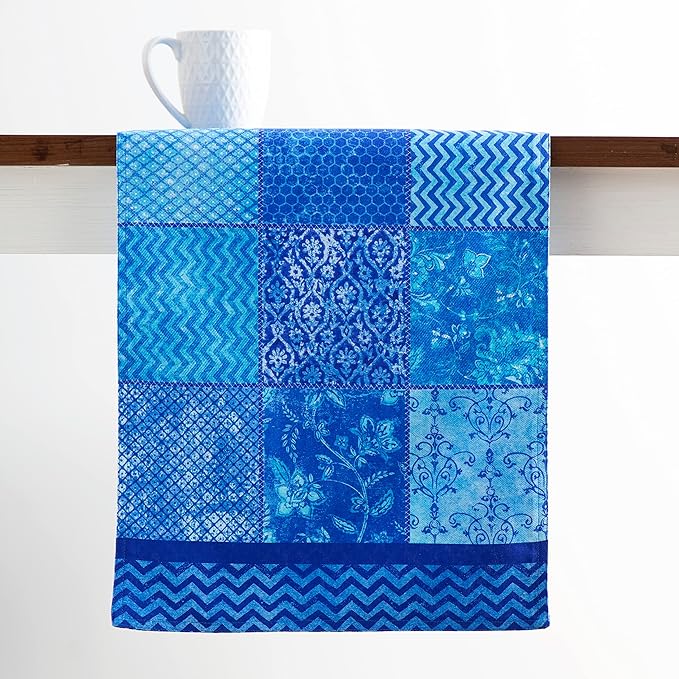 Maison d' Hermine Table Runner 100% Cotton Double Layer Table Runners 108 inches Long Decorative for Home Kitchen Dining Party Wedding Bridal Shower Spring Summer (Indigo Love, 14.50" x 108")