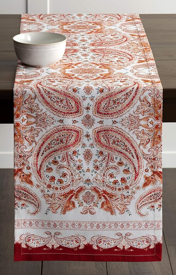 Maison d' Hermine Table Runner 100% Cotton Single Layer Table Runners 90 inches Long for Thanksgiving Christmas Decorations Home Kitchen Dining Party Wedding (Orient, 14.5" x 90")