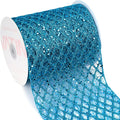 VATIN 6" Turquoise Christmas Ribbon, Blue Glitter Mesh Diamond Web Sequin Dots Wired Christmas Ribbon for Gift Wrapping Bow Making Wreath Supply-10 Yards