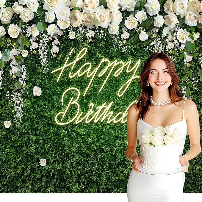Riyidecor Green Leaves Birthday Backdrop Vinyl Neon White Rose Flower Floral Blossom Elegant Greenery Grass Wall Botanical Plant 10Wx8H Feet Photography Background Birthday Photo Studio Shoot