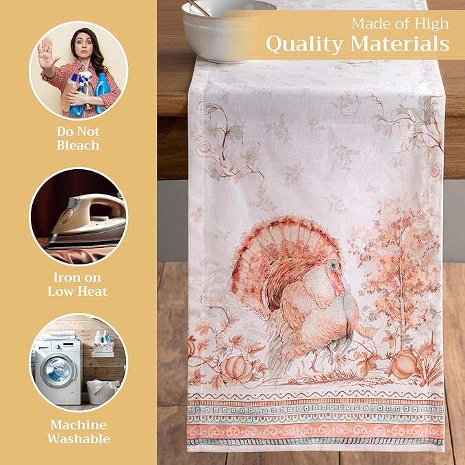 Maison d' Hermine Table Runner 100% Cotton Single Layer Table Runners 108 inches Long for Thanksgiving Christmas Decorations Home Kitchen Dining Party Wedding (Giving Thanks, 14.5" x 108")