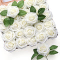 Mocoosy 50Pcs White Rose Artificial Flowers, Ivory Roses for Decorations, Real Touch Fake Rose with Stems Bulk DIY Wedding Bouquet Bridal Shower Centerpiece Faux Floral Arrangement Party Home Decor