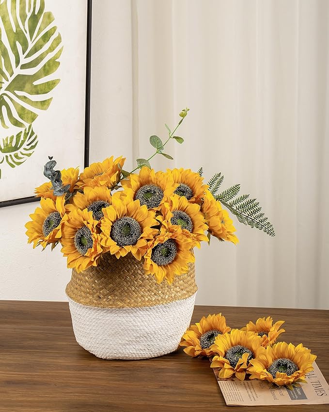 DuHouse 12pcs Artificial Sunflowers with Long Stems 5.5" Silk Sunflowers Bulk for Wedding Home Garden Outdoor Party Decoration(Yellow)