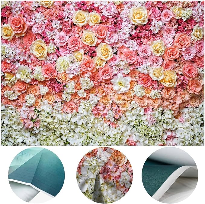 6 x 4 ft Flower Backdrop for Photography Pink Floral Flowers Girls Birthday Baby Shower Mother's Day Wedding Photo Background Cake Table Decoration Supplies Studio Props Banner