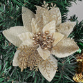 RECUTMS Christmas Tree Ornaments 10Pcs Glitter Poinsettia,Artificial Poinsettia Flowers Xmas Tree Ornaments 6" Wide for Xmas Tree Wreaths Garland Holiday Seasonal Wedding Decorations(Gold)