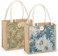 Women Tote Bag,2Pcs Jute Casual Tote's Handbag Embroidered Personalized Bento Bag,Reusable Grocery Bags Shopping Bags