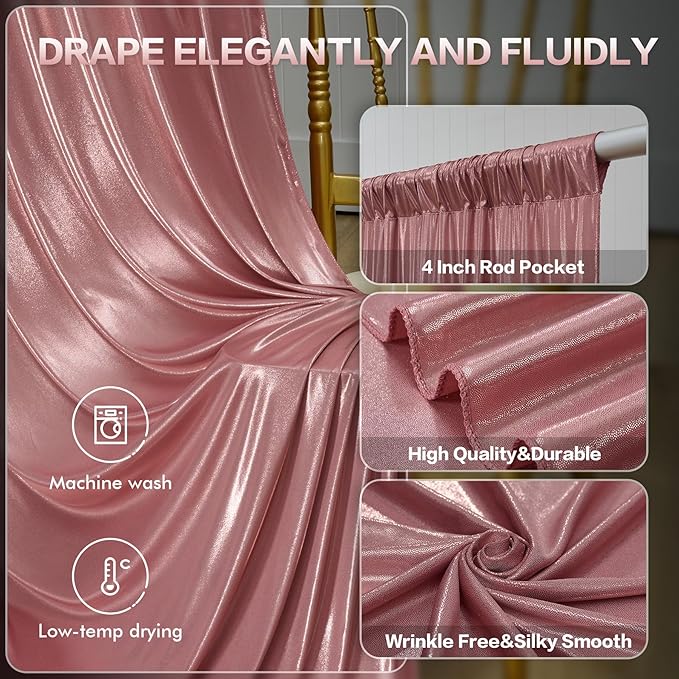 gogoparti 10x10FT Rose Gold Sequin Backdrop Curtain - 2 Panels of 5x10FT Wrinkle-Free Glitter Drapes for Photography, Birthdays, Weddings & Graduations