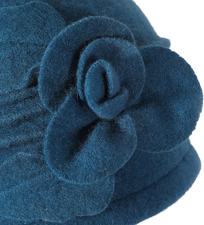 ZLYC Women Wool Cloche Bucket Hat 1920s Vintage Dress Winter Hats with Flower Accent