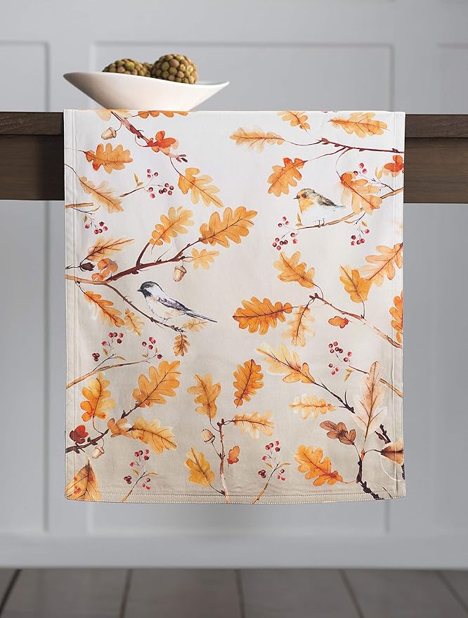 Maison d' Hermine Table Runner 100% Cotton Double Layer Table Runners 72 inches Long for Thanksgiving Christmas Decorations Home Kitchen Dining Party Wedding (Oak Leaves, 14.5" x 72")