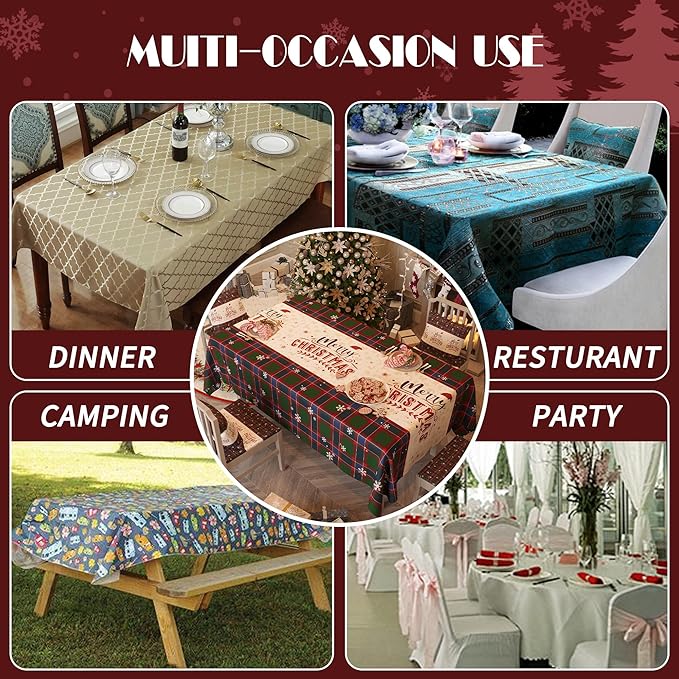 Christmas Rectangle Table Cloth,100% Waterproof Tablecloth,Christmas Decorations for Home, Vinyl Tablecloth Plastic Table Cover for Party，Picnic,Dining,Outdoor 52" x 70",Crimson Checked