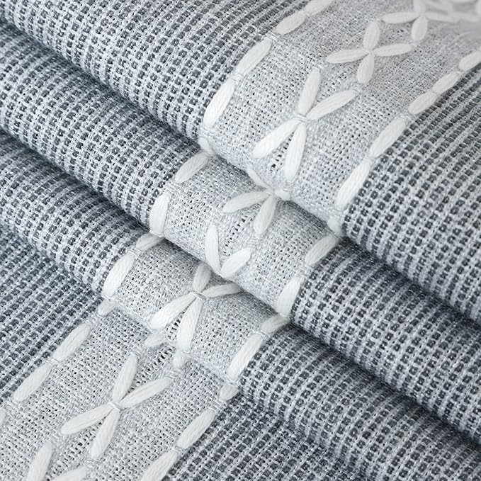 Farmhouse Braided Striped Table Runner Rustic Embroidery Coffee Table Runners for Decorations Weddings Holiday Grey 13x108inch