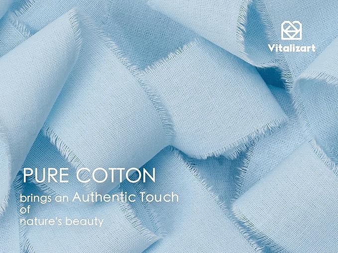 Vitalizart Baby Blue Ribbon 1-1/2" x 15 Yd 100% Cotton Handmade Frayed Fringe Fabric Ribbons for Gift Wrapping Wedding Invites Bridal Shower Bouquets Christmas Decorations