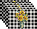 Summer Sunflower Placemats Set of 6,Washable Heat Resistant 12×18 Inch Linen Table Mats Plaid Place Mats for Party Outdoor Dining Decor